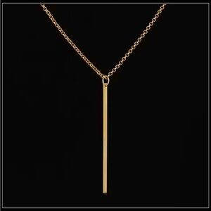 NEW LONG GOLD THIN BAR MINIMALIST 925 NECKLACE